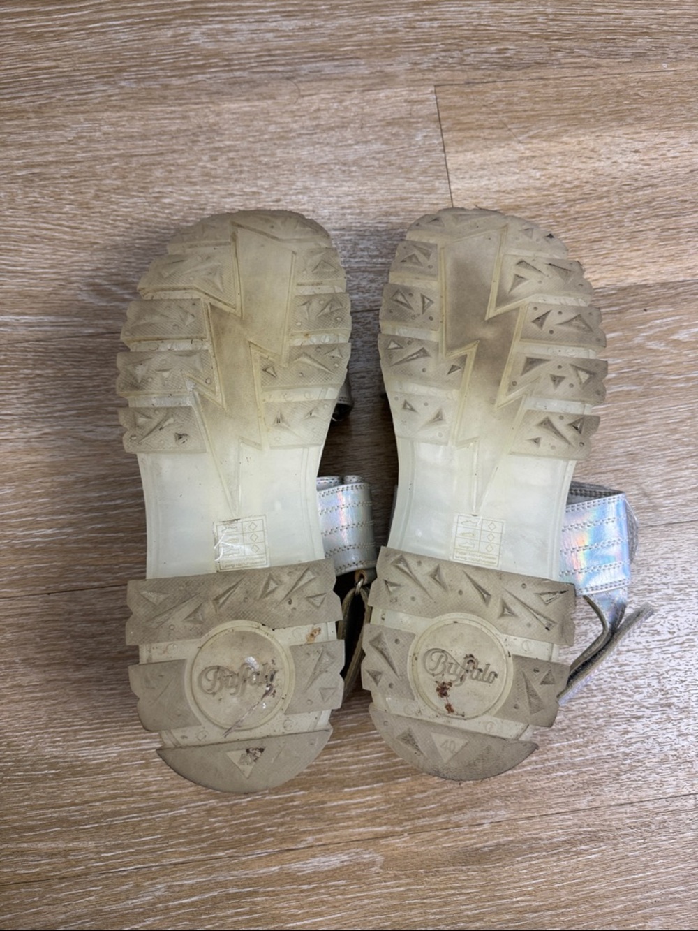 Dolls Kill Buffalo Transparent Iridescent Metallic Velcro Aspha SND Sandals 40 - Picture 11 of 12